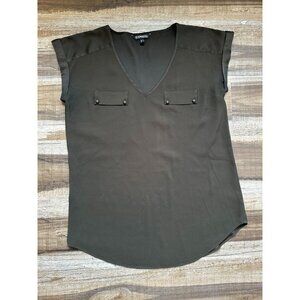 Express dark olive cap sleeve work top, size medium